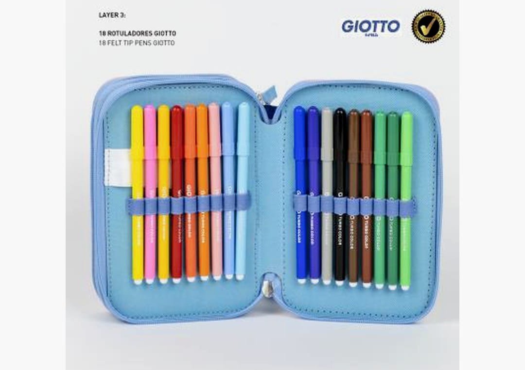 Astuccio con Zip 3 Scomparti Personaggi Vari con Colori Giotto e Accessori per Bambini e Ragazzi - immagine 4