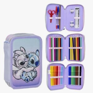 Astuccio con Zip 3 Scomparti Personaggi Vari con Colori Giotto e Accessori per Bambini e Ragazzi