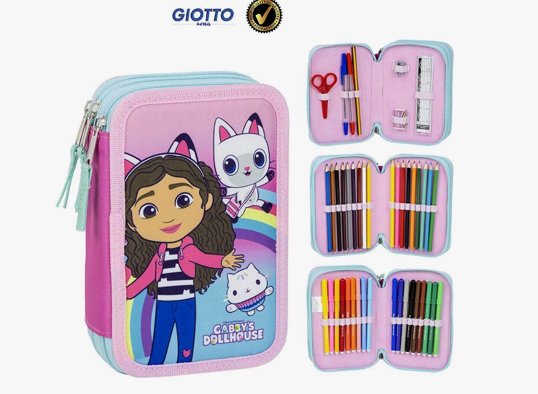 Astuccio con Zip 3 Scomparti Personaggi Vari con Colori Giotto e Accessori per Bambini e Ragazzi - immagine 12